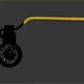 Rusty Ball Valve Featuring Yellow Handle With Black Text And Old Metallic Body