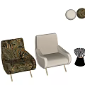 Modern Upholstered Leisure Chairs With Curved Arms Floral Prints And Metal Legs Accent Table