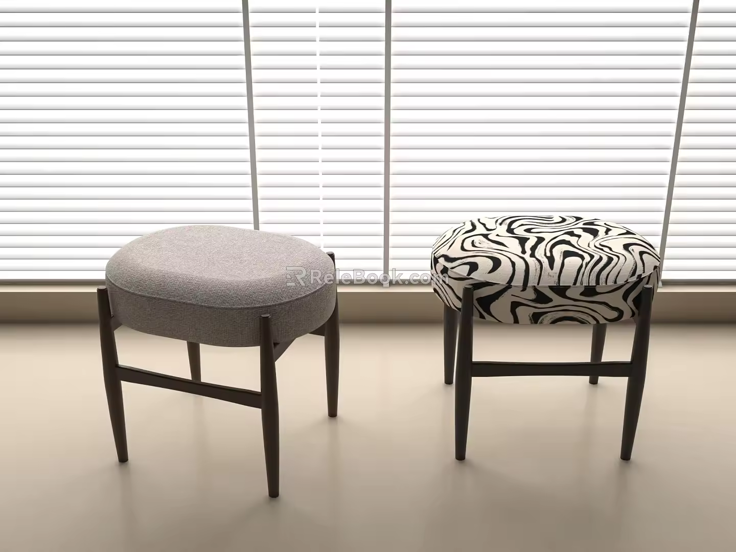 Modern Middle Ancient Sofa Stool Makeup Stool Dressing Stool Solid Wood Fabric Stool 3d model