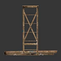 Vintage Wooden Ladders Open And Folded Isolated On White Background With Distressed Look