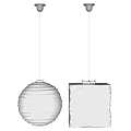 White Round and Square Lantern Shades Hanging with White Cords and Black Fixtures