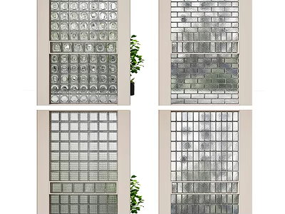 Modern Decorative Wall Designs With Glass Block Brick Patterns And Green Plants 3d model