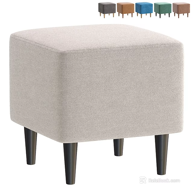 Beige Upholstered Square Stool With Black Legs For Home Living Space 3d model 