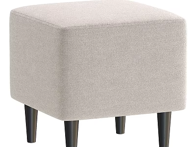Beige Upholstered Square Stool With Black Legs For Home Living Space 3d model