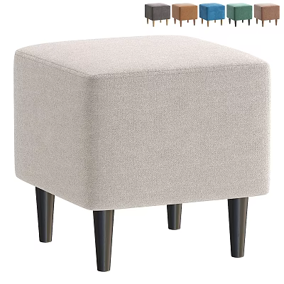 Beige Upholstered Square Stool With Black Legs For Home Living Space 3d model