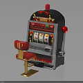 Lucky Seven Classic Slot Machine With Red Chair And Gold Accents Design