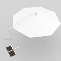 White Outdoor Parasol With Curved Metal Frame And Black Base