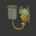 Copper Mechanical Container with White Box Red Valves and Curved Pipe