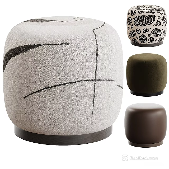 Modern Stylish Sofa Stools With Beige Black Line Patterns Dark Green Brown 3d model 