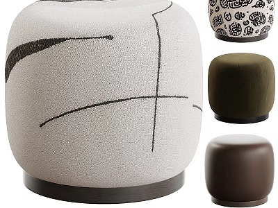 Modern Stylish Sofa Stools With Beige Black Line Patterns Dark Green Brown 3d model