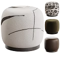 Modern Stylish Sofa Stools With Beige Black Line Patterns Dark Green Brown 3d model