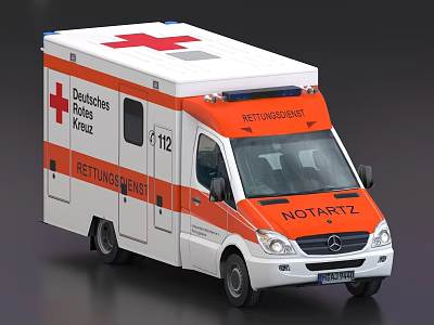 Mercedes Benz Emergency Ambulance In Orange White With Red Cross 3d model