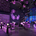 Modern Luxury Bar With Purple Lighting Counter Wine Racks Seats Wing Decor And Glass Walls