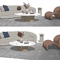 Modern Sofa and Coffee Table Set with Marble Top and Accent Chair on Soft Rug