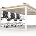 Modern Conference Table With Wooden Top White Legs Black Office Chairs Notebook And Plant