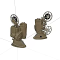Two Classic Vintage Film Projectors With Retro Metal Design And Film Reels