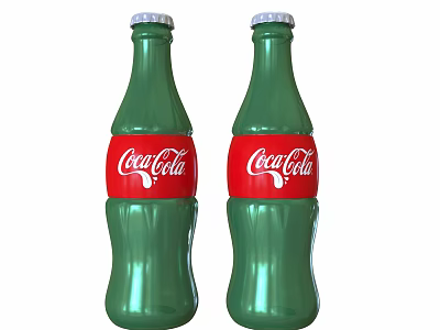 Two Green Coca-Cola Glass Bottles With Red Labels And Classic Design 3d model