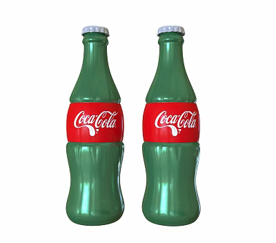 Two Green Coca-Cola Glass Bottles With Red Labels And Classic Design 3d model