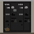Modern Golden Wine Cabinet With Glass Doors Displaying Wine Glasses And Tableware