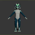 Game Movie Anthropomorphic Cat Character With Blue White Fur Glowing Green Accents Modern 3D Design