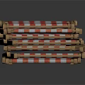 Stacked Wooden Bench With Red White Striped Cushion For Outdoor Seating