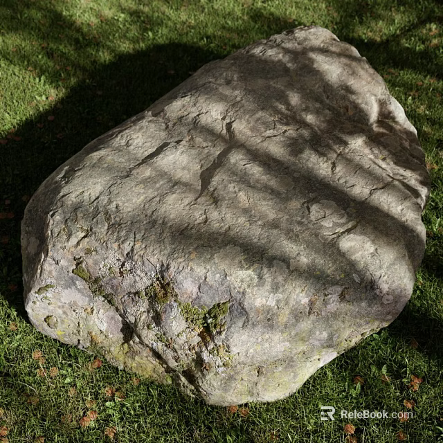 Large Natural Stone Lying on Green Grass With Textured Surface And Tree Shadows 3d model 