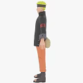 Anime Style Game Character With Yellow Headband Black Coat And Orange Pants