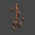 Mystical Game Movie Character Composed of Brown Orange Rocks with Glowing Top on Dark Background