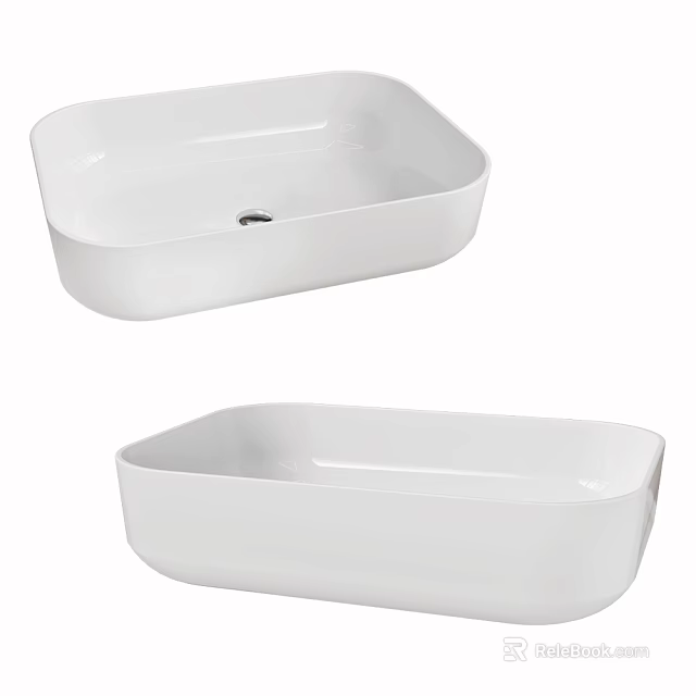 Two White Rectangular Above Counter Ceramic Washbasins With Sleek Modern Design 3d model 