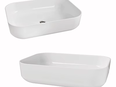 Two White Rectangular Above Counter Ceramic Washbasins With Sleek Modern Design 3d model