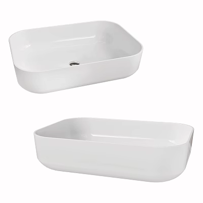 Two White Rectangular Above Counter Ceramic Washbasins With Sleek Modern Design 3d model