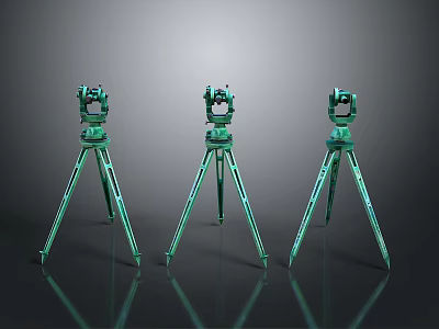 Three Green Tripod Stands Supporting Modern Computer Peripheral Devices With Stable Design 3d model