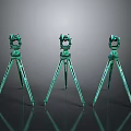 Three Green Tripod Stands Supporting Modern Computer Peripheral Devices With Stable Design 3d model