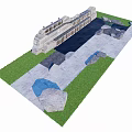 3D Model Water Gate Structure With Grassy Area Rocks And Water Channel 3d model