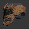 Futuristic Mechanical Helmet With Intricate Brown Black Design And Turquoise Accents