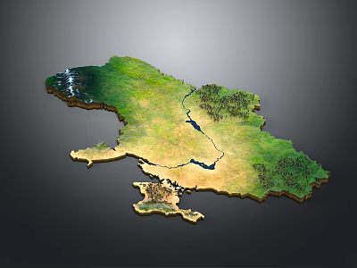 3D Topographic Terrain Model With Green Vegetation Yellow Plains And Blue Rivers 3d model