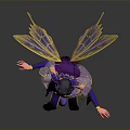 Fantasy Fairy Character With Purple Costume Golden Wings And Outstretched Arms