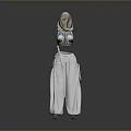 Hooded Outfit With Sleeveless Blue Top White Loose Pants Belt And Blue Shoes