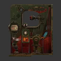 Vintage Mechanical Control Room Setup With Red Chair Dials And Gadgets
