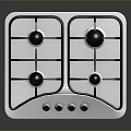 Gas Cooktop with Four Burners and White Surface Control Knobs 3d model
