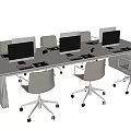 Modern Office Desk Setup With Multiple Computer Monitors And Ergonomic Chairs 3d model