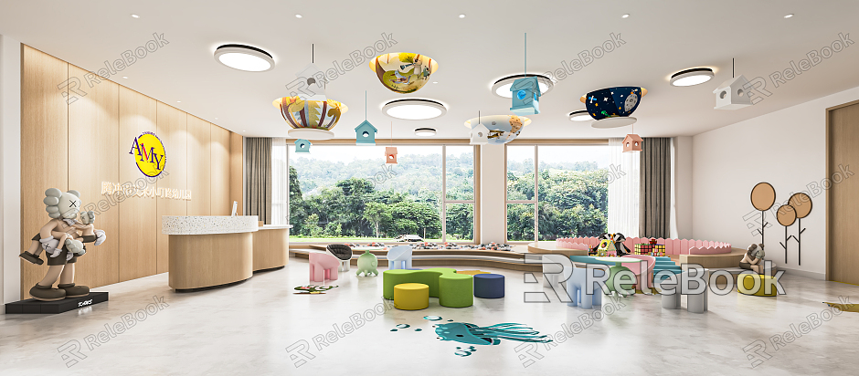 Modern Kindergarten Hall Reception Hall Toy Children's Entertainment Area Front Desk Play Area Children's Tables and Chairs Waiting Area model