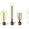 Various Decorative Light Bulbs With Different Filament Patterns And Wooden Bases 3d model
