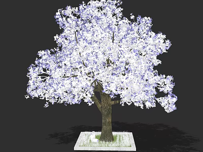 Ornamental Arbor with Purple and White Flowers Brown Trunk Square Base Green Grass 3d model