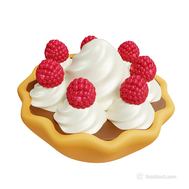 Delicious Chocolate Pie Topped With Whipped Cream And Fresh Raspberries On Golden Crust 3d model 