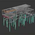 Modern Metal Frame Multiple Tier Furniture With Red Accents And Worktable Design