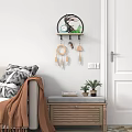 Stylish Entryway Console Table With Wall Mounted Shelf Hooks Feather Decor And Small Plants