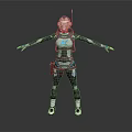 Humanoid Sci Fi Character in Biomechanical Armor with Mechanical Limbs and Glowing Chest