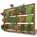 Vertical Wooden Garden Planter with Layered Green Plants and Purple Flowers