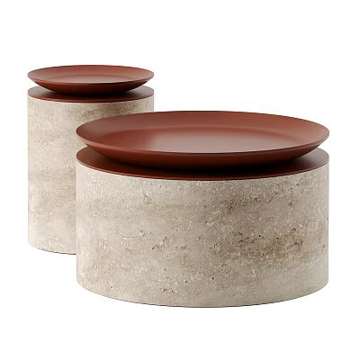Two Modern Round Beige Marble Dressing Tables With Brown Cylindrical Tops 3d model